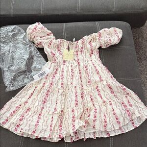 Vici Cream Dress with Pink Floral Stripes